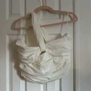 Ivory Ruched One Shoulder Crop Top